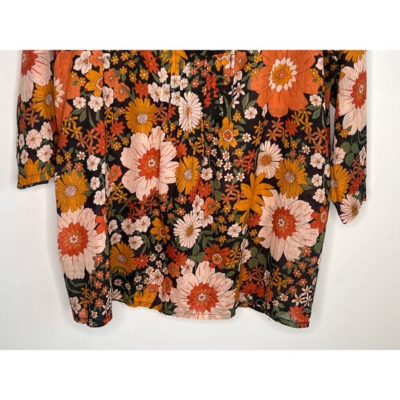 Natural Life Floral Print Cotton 3/4 Sleeve V-Neck Blouse Top Brown Women's L/XL - Picture 6 of 12